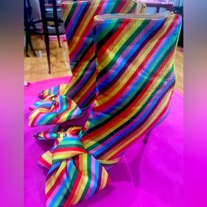 Pink Elephant rainbow striped boots with bow detail